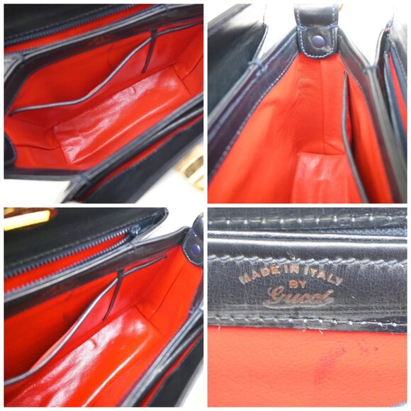 GUCCI Logo Shoulder Hand Bag Leather Navy Blue GHW Italy 35KB070 - Picture 15 of 15